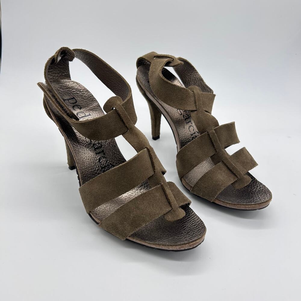 Pedro Garcia Brown Taupe Tan Strappy Sandal Heels Suede Leather size IT 38 US 8